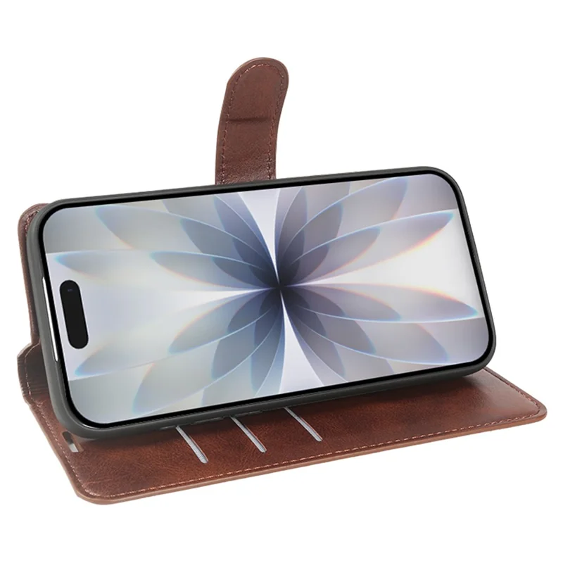 For iPhone 17 Case Stand Wallet Calf Texture PU Leather Flip Phone Cover - Brown