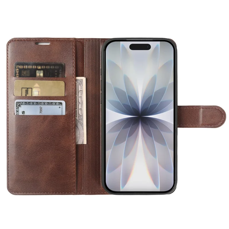 For iPhone 17 Case Stand Wallet Calf Texture PU Leather Flip Phone Cover - Brown