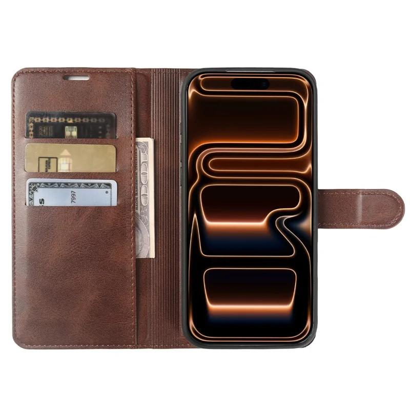 Capa Carteira Suporte para iPhone 17 Pro Max, Capa de Couro PU com Textura de Bezerro, Cor Marrom