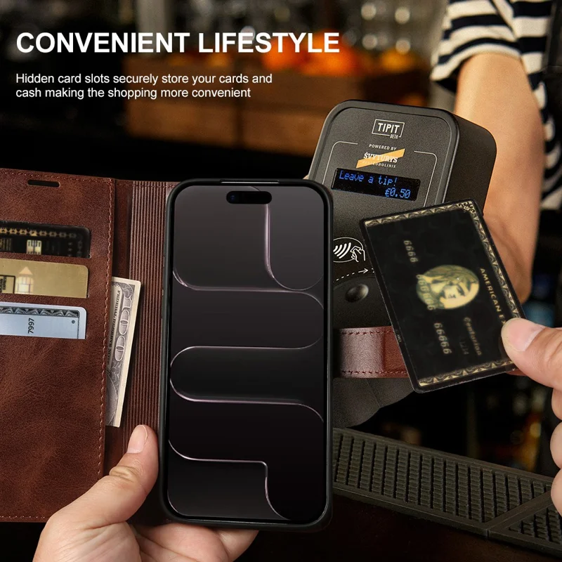 Cover con supporto portafoglio in ecopelle con texture a vitello per iPhone Air, custodia pieghevole - Marrone