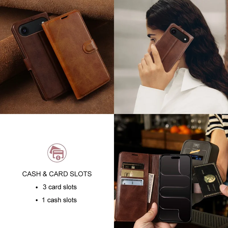 Cover con supporto portafoglio in ecopelle con texture a vitello per iPhone Air, custodia pieghevole - Marrone