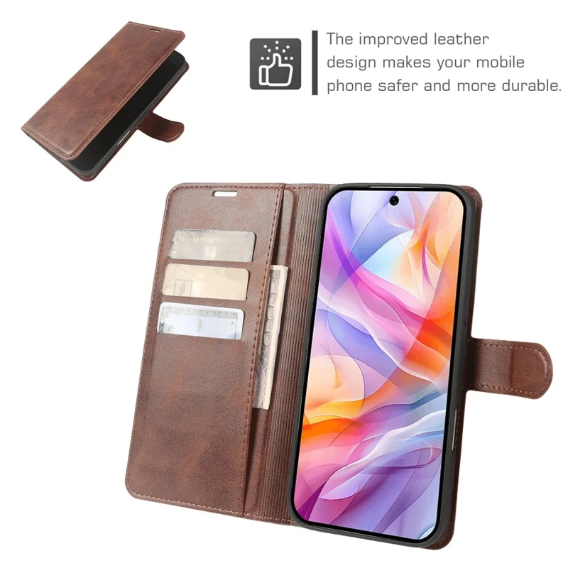 Cover per ZTE Blade V70 Vita con Supporto e Portafoglio in Pelle PU con Texture di Vitello - Marrone