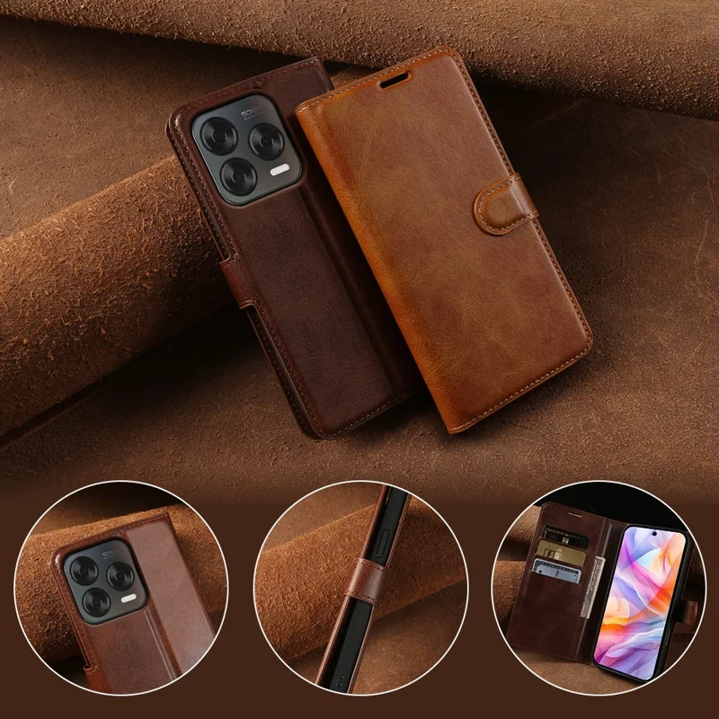 Cover per ZTE Blade V70 Vita con Supporto e Portafoglio in Pelle PU con Texture di Vitello - Marrone