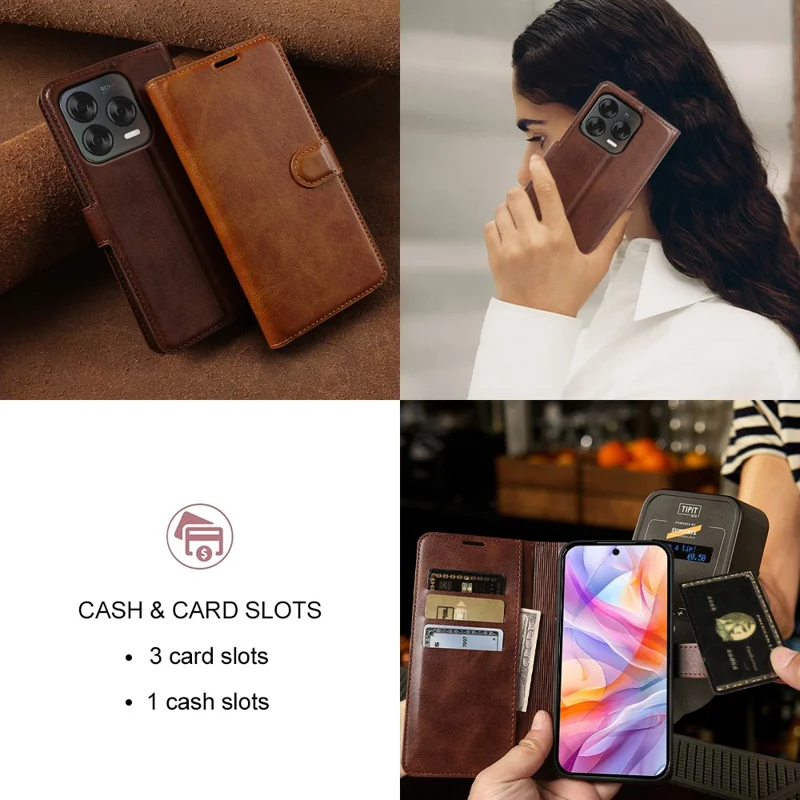 Cover per ZTE Blade V70 Vita con Supporto e Portafoglio in Pelle PU con Texture di Vitello - Marrone