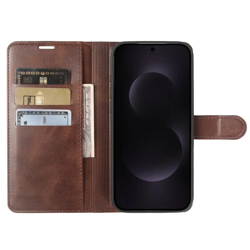 Flip Case til Samsung Galaxy S25 Edge med stående funktion, wallet, kalvlæderstruktur i PU-læder - Brun