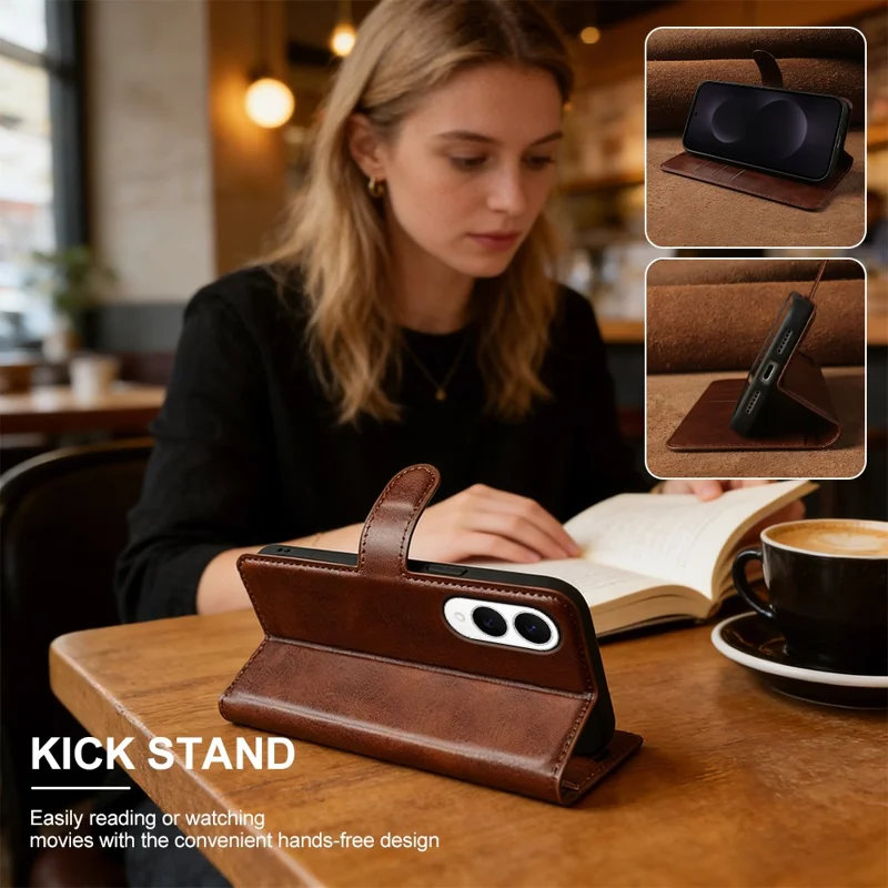 Flip Case til Samsung Galaxy S25 Edge med stående funktion, wallet, kalvlæderstruktur i PU-læder - Brun