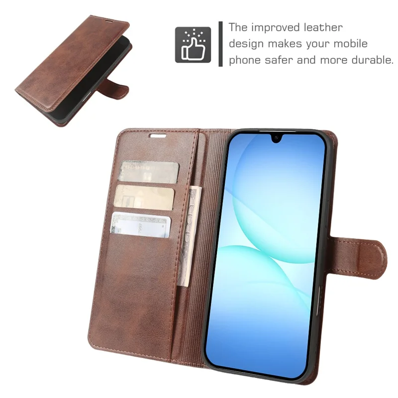 Flip Case til Samsung Galaxy A17 4G / A17 5G med stående funktion, wallet, kalvlæderstruktur i PU-læder - Brun