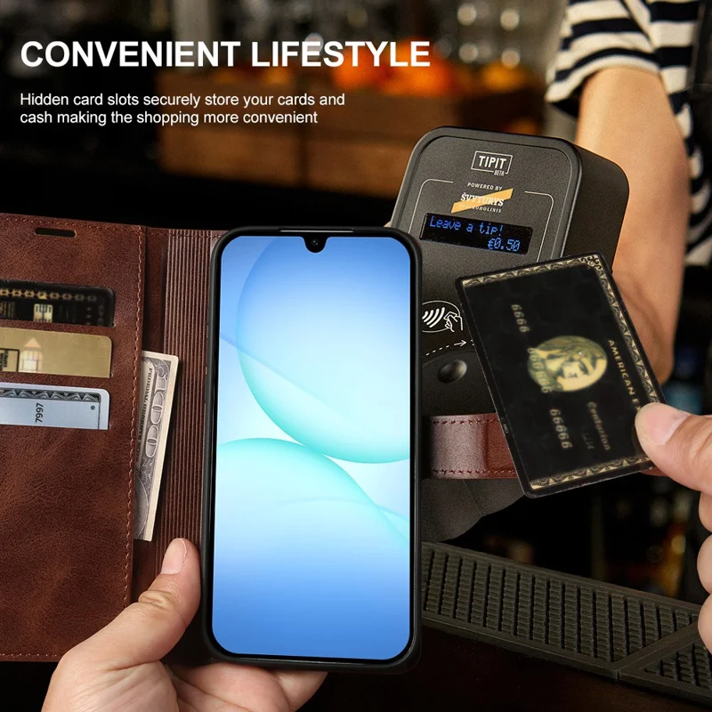 Flip Case til Samsung Galaxy A17 4G / A17 5G med stående funktion, wallet, kalvlæderstruktur i PU-læder - Brun