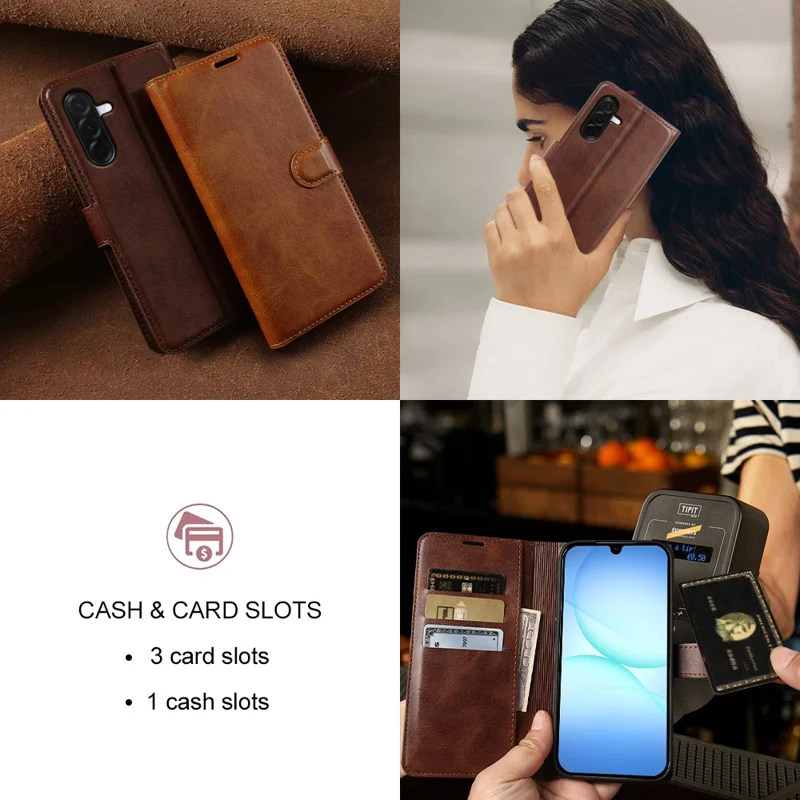 Flip Case til Samsung Galaxy A17 4G / A17 5G med stående funktion, wallet, kalvlæderstruktur i PU-læder - Brun