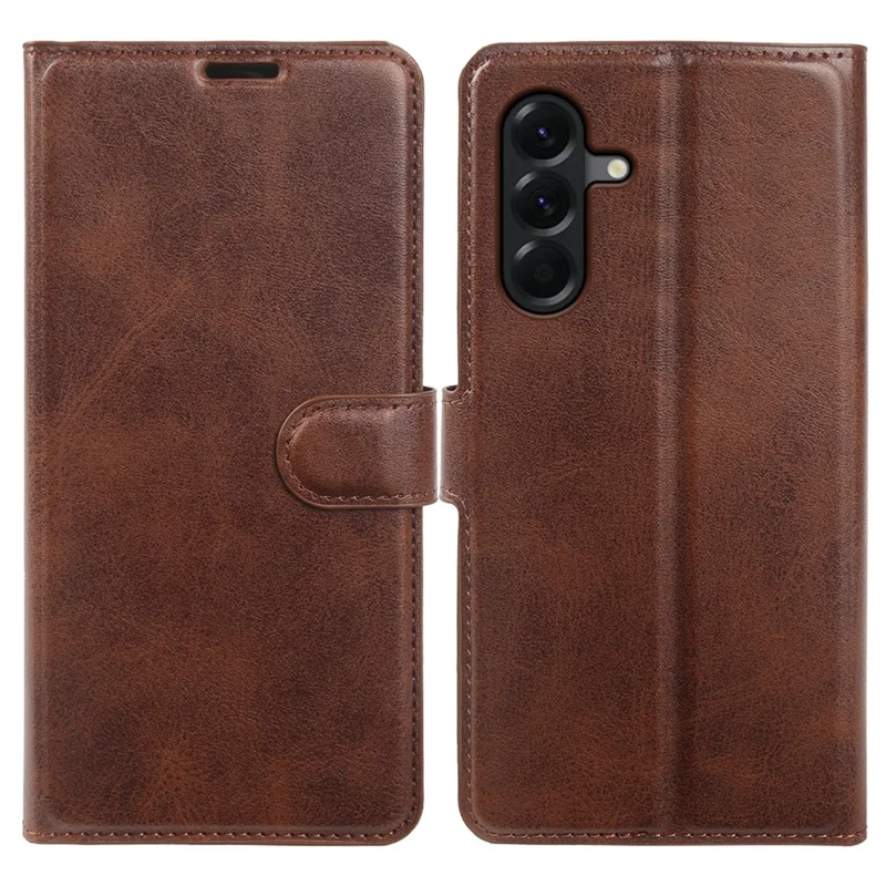 Custodia con supporto e portafoglio per Samsung Galaxy A56 5G, in ecopelle con texture effetto vitello, color marrone