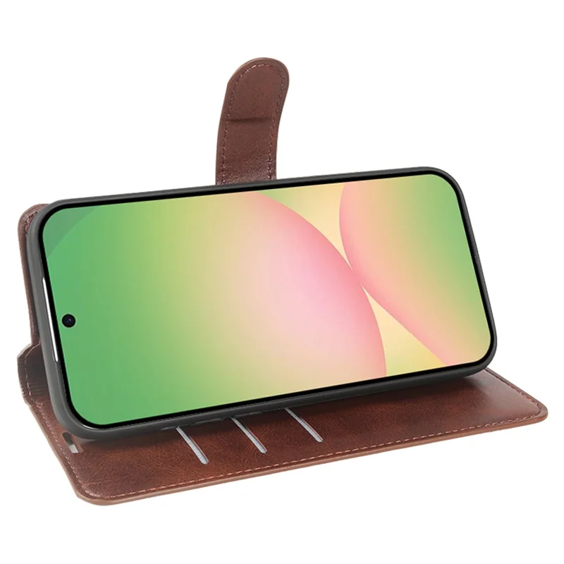 Custodia con supporto e portafoglio per Samsung Galaxy A56 5G, in ecopelle con texture effetto vitello, color marrone