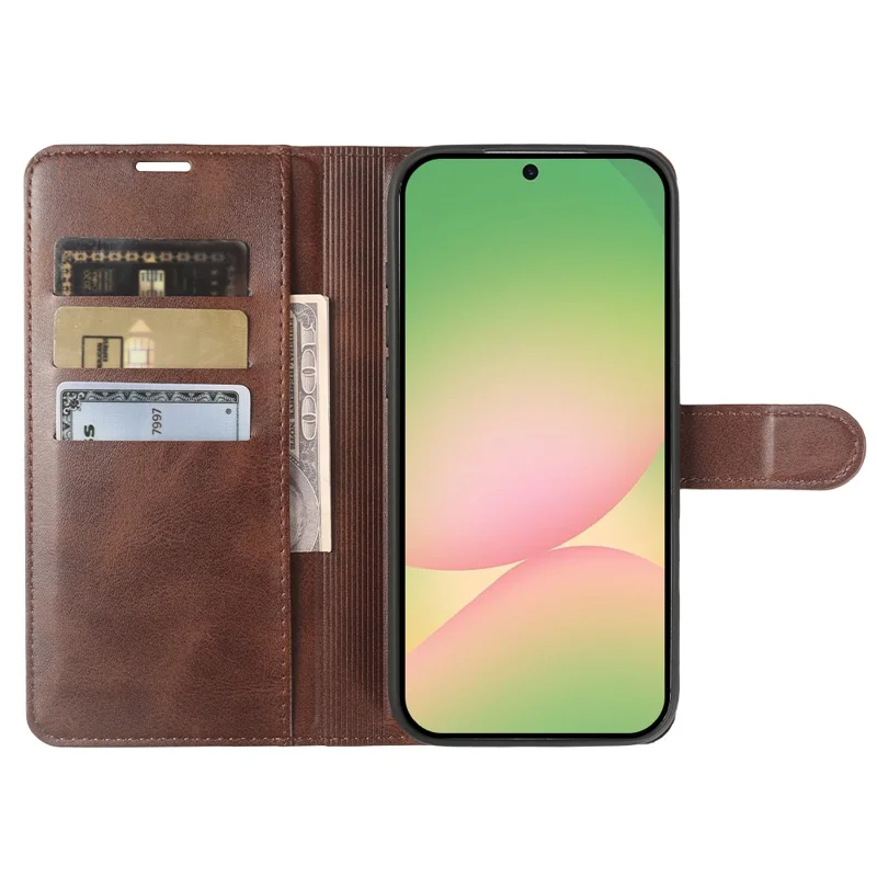 Custodia con supporto e portafoglio per Samsung Galaxy A56 5G, in ecopelle con texture effetto vitello, color marrone