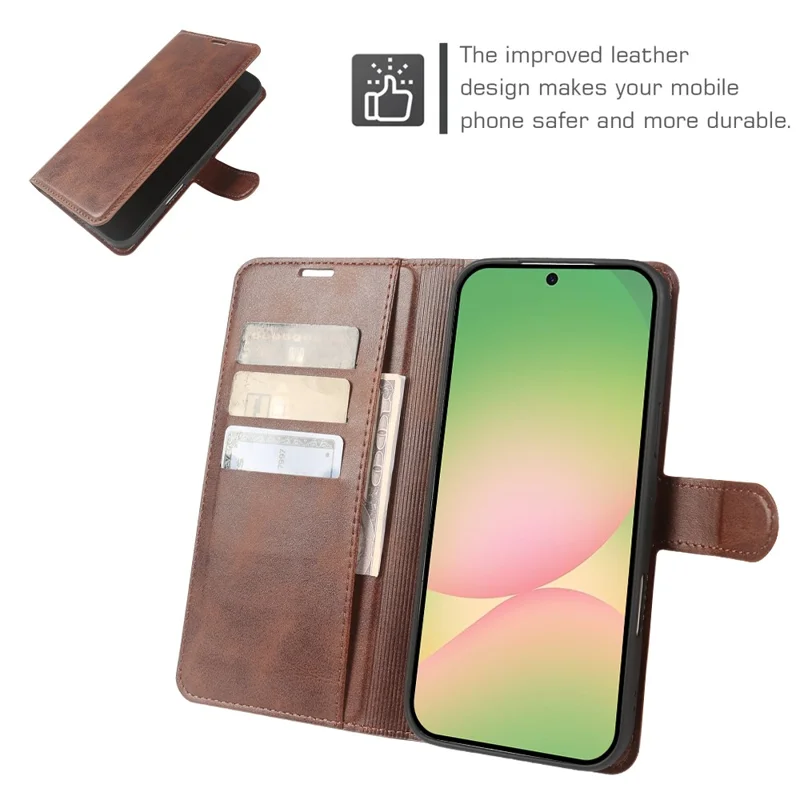 Custodia con supporto e portafoglio per Samsung Galaxy A56 5G, in ecopelle con texture effetto vitello, color marrone