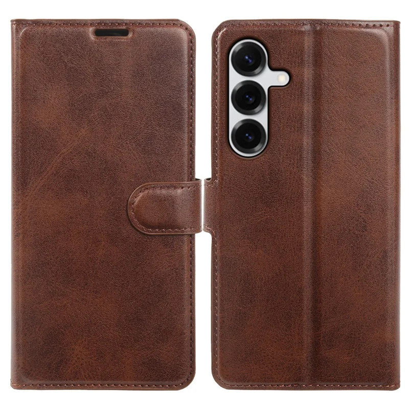 For Samsung Galaxy S25 Case Stand Wallet Calf Texture PU Leather Flip Phone Cover - Brown