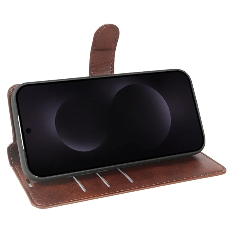 For Samsung Galaxy S25 Case Stand Wallet Calf Texture PU Leather Flip Phone Cover - Brown