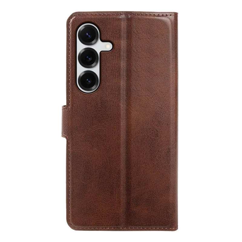 For Samsung Galaxy S25 Case Stand Wallet Calf Texture PU Leather Flip Phone Cover - Brown