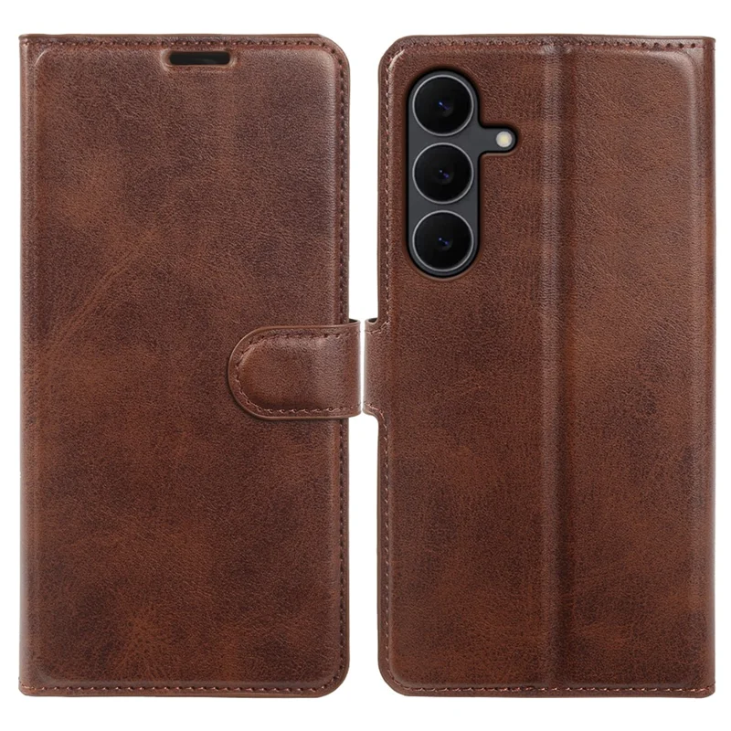 Capa Carteira Suporte para Samsung Galaxy S25 FE, Capa de Couro PU com Textura de Bezerro, Fecho de Abertura - Marrom