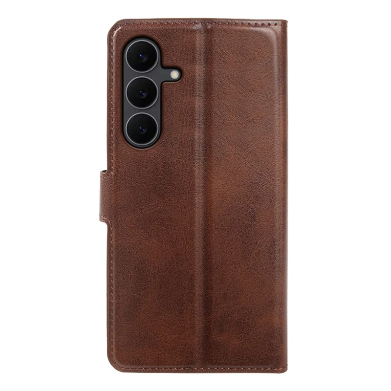 Capa Carteira Suporte para Samsung Galaxy S25 FE, Capa de Couro PU com Textura de Bezerro, Fecho de Abertura - Marrom