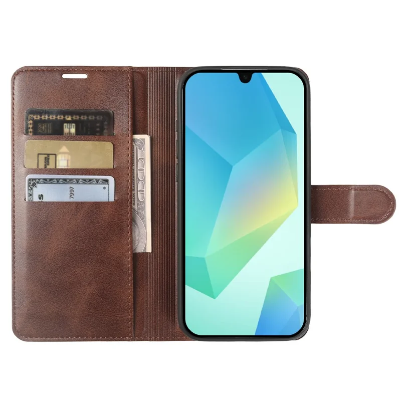 For Samsung Galaxy A16 4G  /  A16 5G Case Stand Wallet Calf Texture PU Leather Flip Phone Cover - Brown