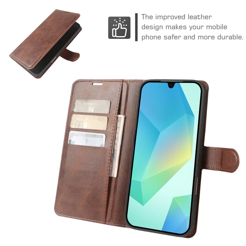 For Samsung Galaxy A16 4G  /  A16 5G Case Stand Wallet Calf Texture PU Leather Flip Phone Cover - Brown