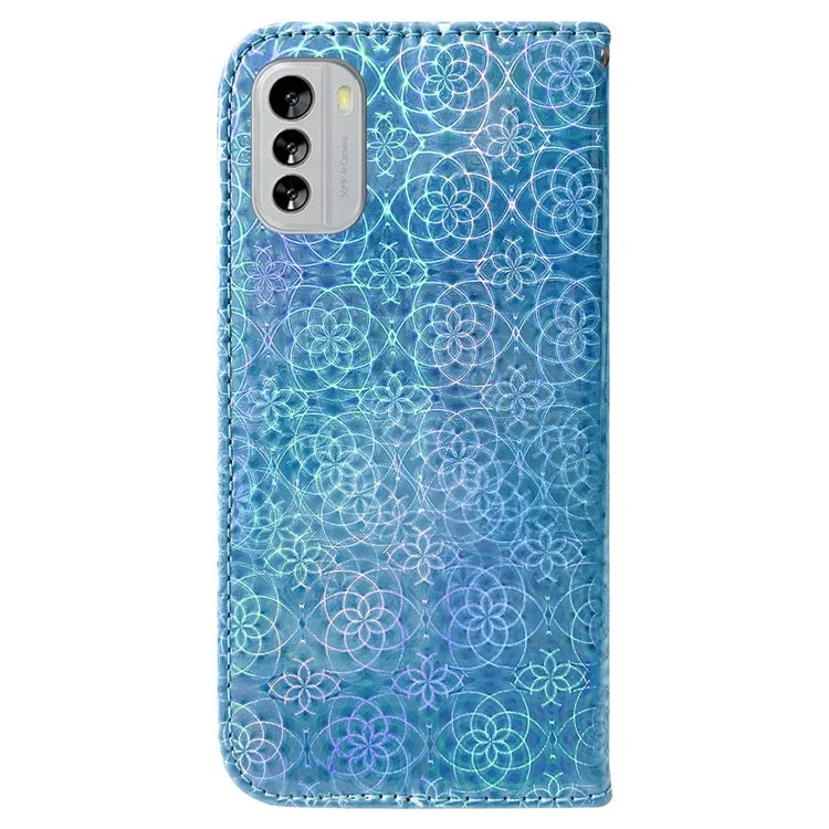 Para Nokia G60 5G PU Leather Dazzling Flower Pattern Wallet Case Folding Stand Magnetic Closure Protective Flip Phone Cover with Strap - Blue
