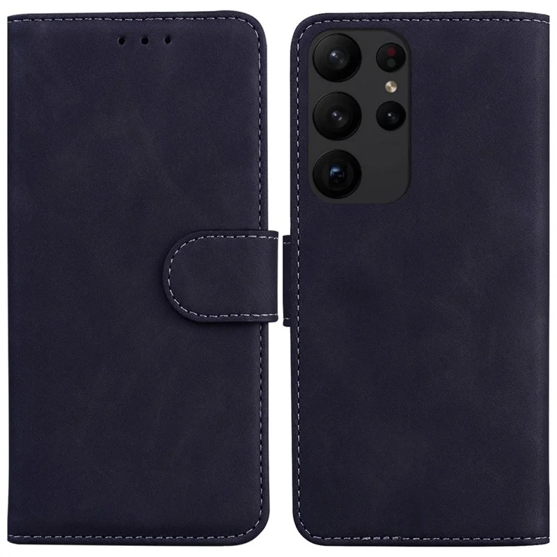 Для Samsung Galaxy S23 Ultra Solid Color PU Leather Wallet Case Magnetic Clasp Protective Flip Stand Phone Cover - Черный