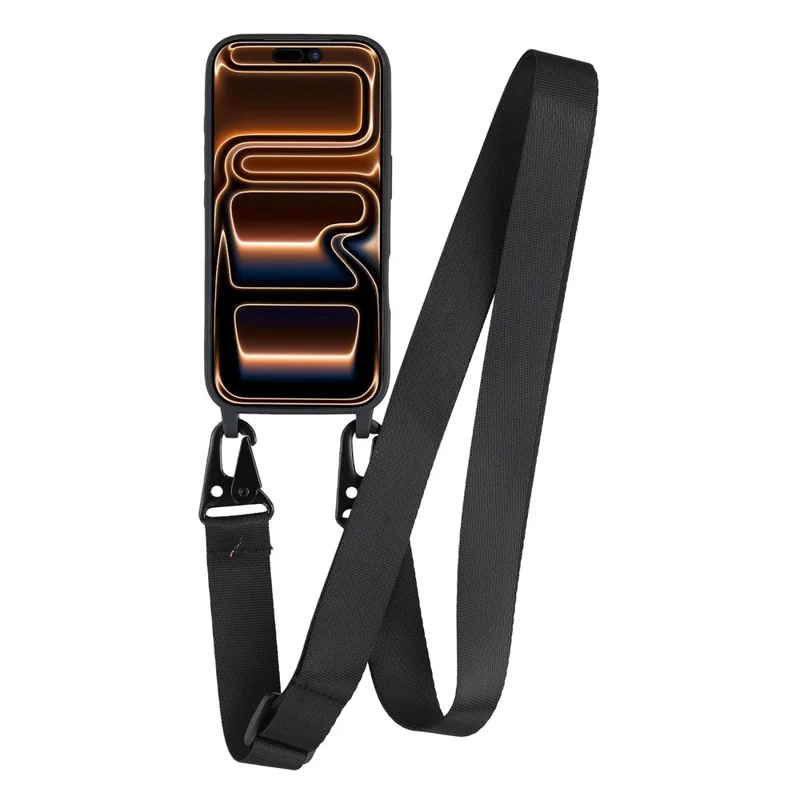 Für iPhone 17 Pro Hülle mit langem Lanyard TPU Weichmatt Handyhülle - Schwarz