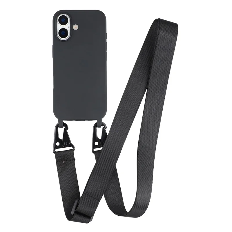 For iPhone 17 Case with Long Lanyard TPU Soft Matte Phone Cover - Black