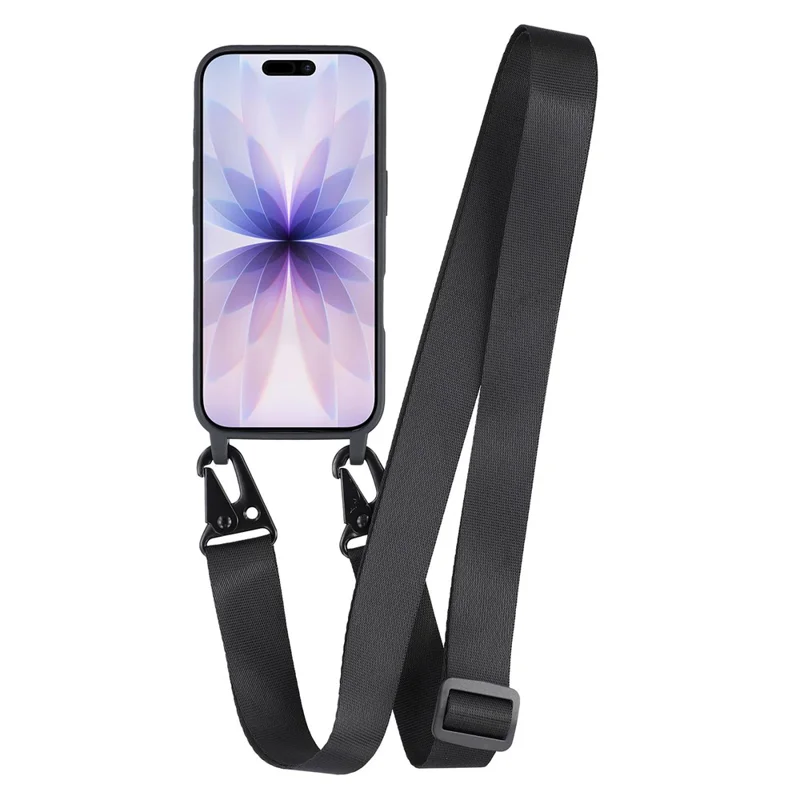 For iPhone 17 Case with Long Lanyard TPU Soft Matte Phone Cover - Black