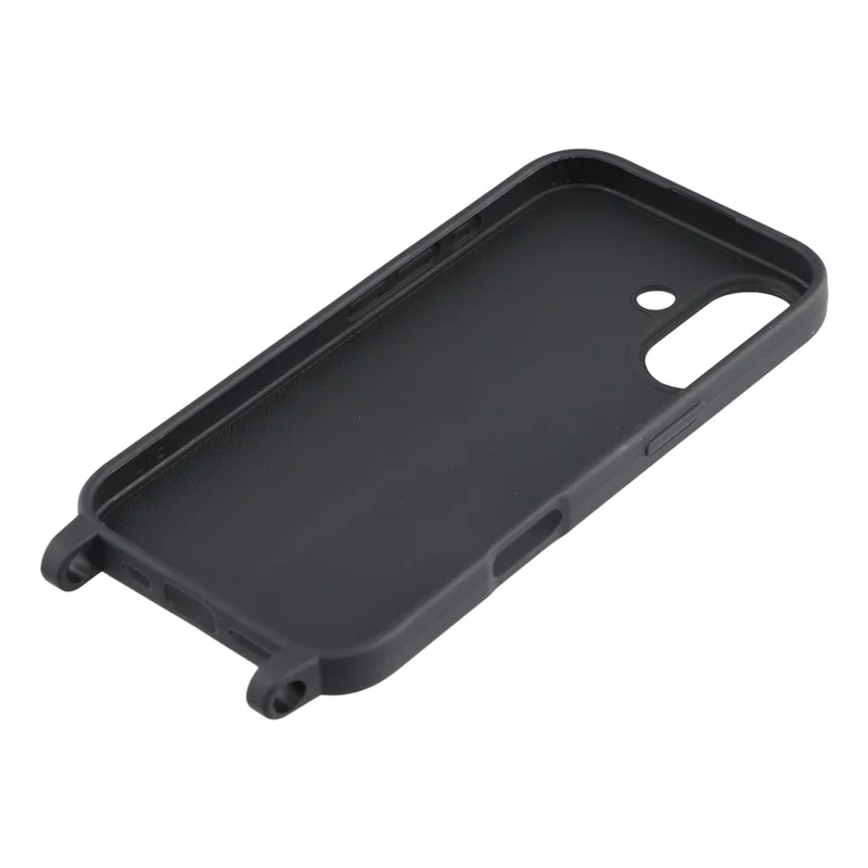 For iPhone 17 Case with Long Lanyard TPU Soft Matte Phone Cover - Black