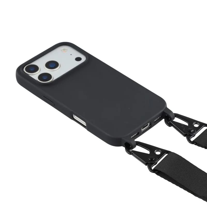 For iPhone 17 Pro Max Case with Long Lanyard TPU Soft Matte Phone Cover - Black