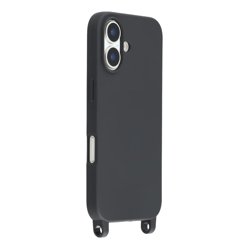 For iPhone 16 Case with Long Lanyard TPU Soft Matte Phone Cover - Black