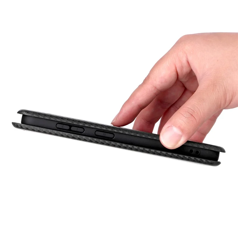 For Samsung Galaxy S26+ Case Carbon Fiber Texture Drop-Proof PU Leather Phone Cover - Black