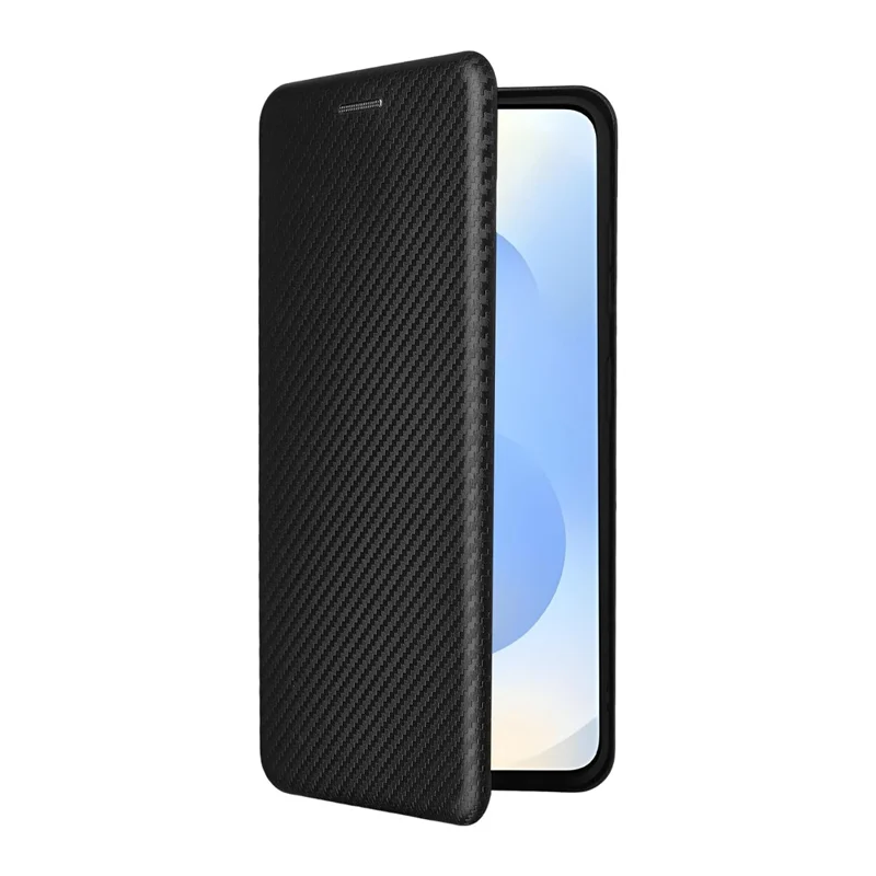 For Samsung Galaxy S26+ Case Carbon Fiber Texture Drop-Proof PU Leather Phone Cover - Black