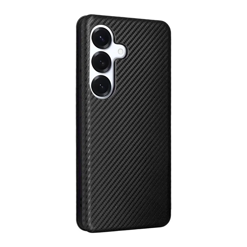 For Samsung Galaxy S26+ Case Carbon Fiber Texture Drop-Proof PU Leather Phone Cover - Black