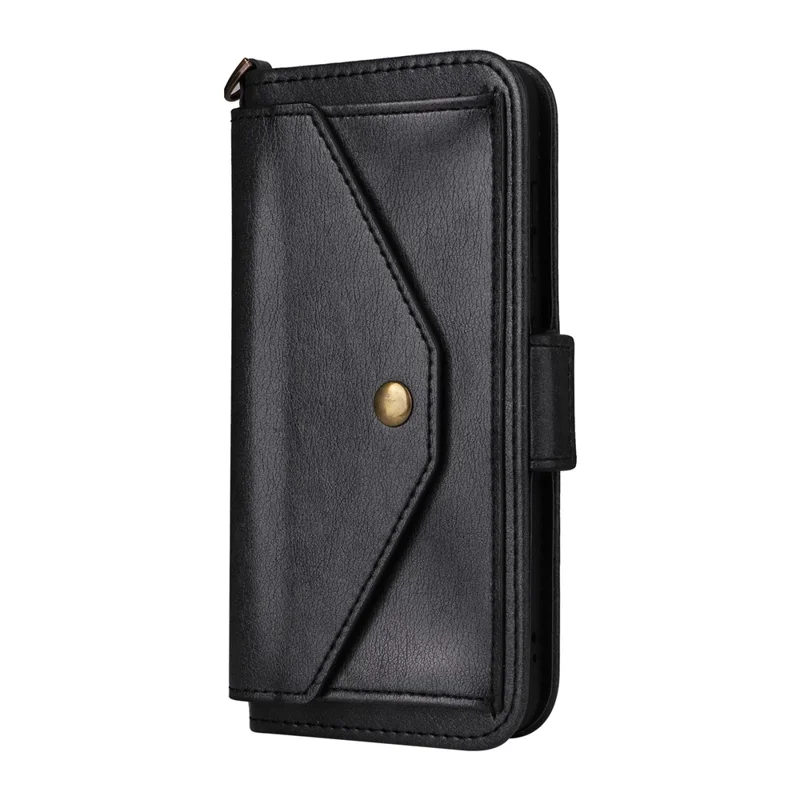For Samsung Galaxy S26 Leather Case Magnetic Closure Wallet Stand Phone Cover with Crossbody Strap - Black