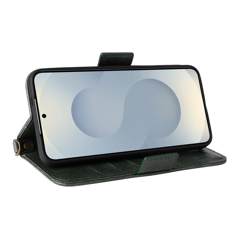 For Samsung Galaxy S26+ Leather Case Magnetic Closure Wallet Stand Phone Cover with Crossbody Strap - Green
