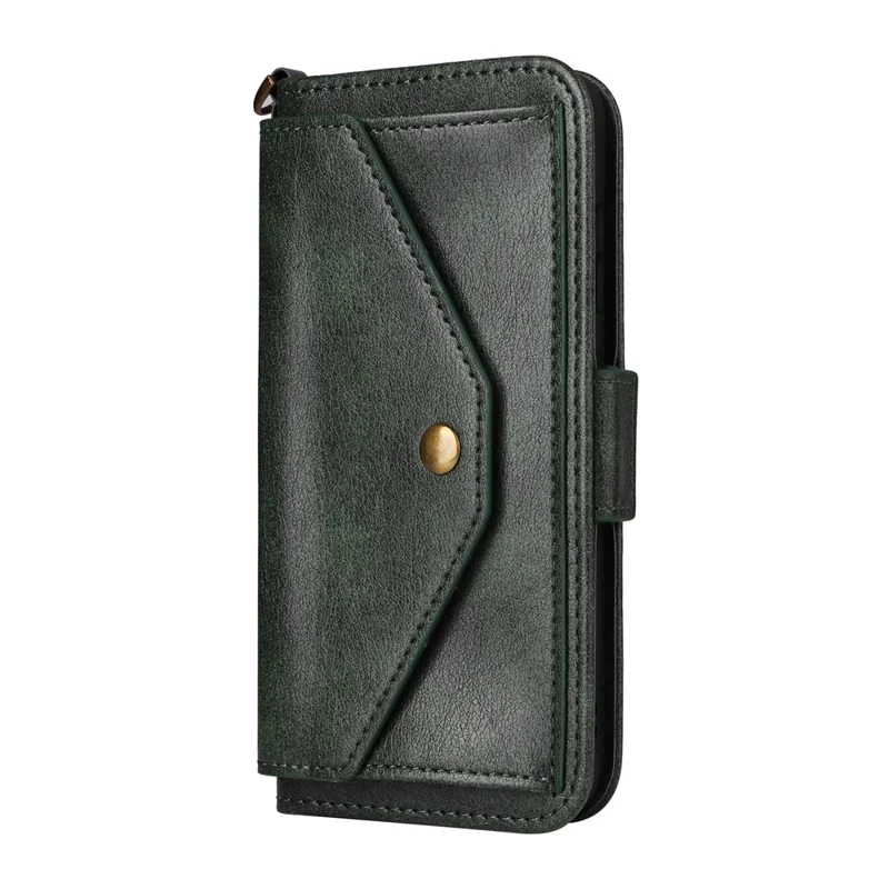 For Samsung Galaxy S26+ Leather Case Magnetic Closure Wallet Stand Phone Cover with Crossbody Strap - Green