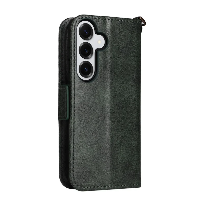 For Samsung Galaxy S26+ Leather Case Magnetic Closure Wallet Stand Phone Cover with Crossbody Strap - Green
