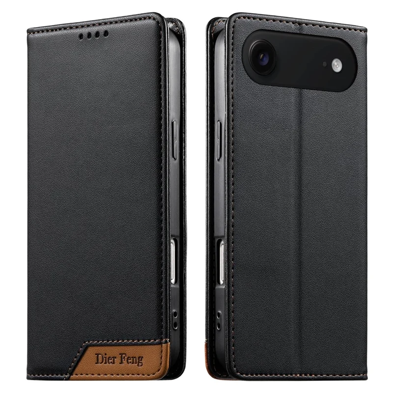 DIERFENG DF-018 for iPhone Air Case RFID Blocking Wallet Leather Phone Cover with Color Splicing Logo Corner - Black