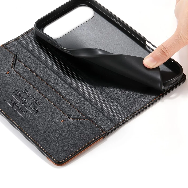 DIERFENG DF-018 for iPhone Air Case RFID Blocking Wallet Leather Phone Cover with Color Splicing Logo Corner - Black