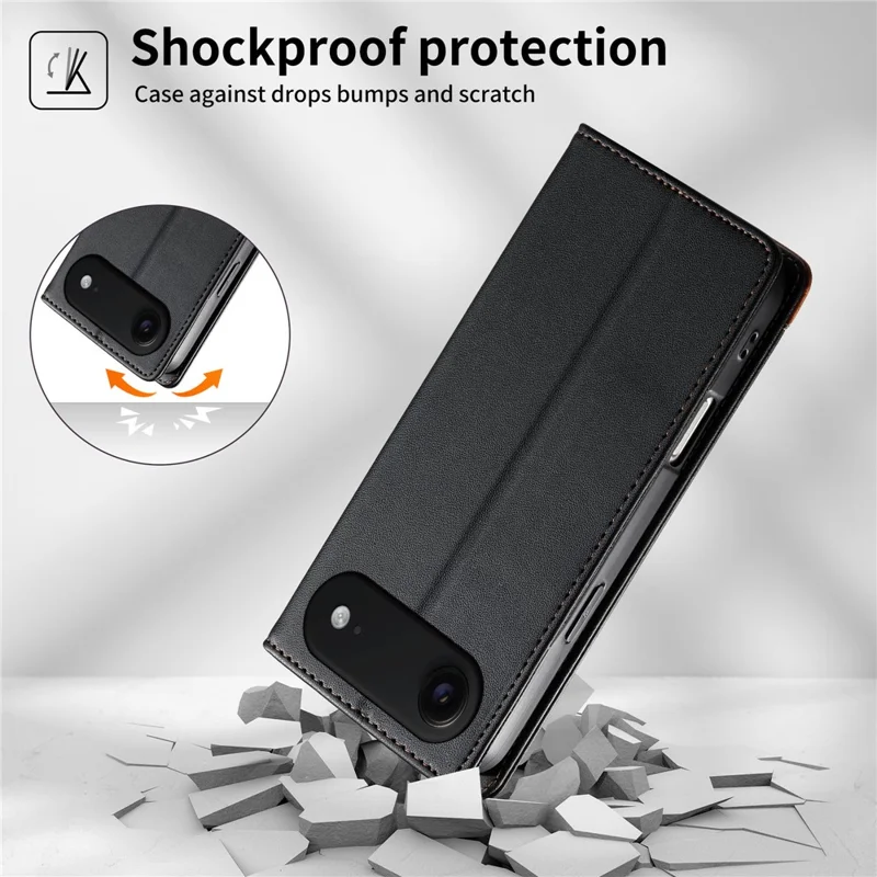 DIERFENG DF-018 for iPhone Air Case RFID Blocking Wallet Leather Phone Cover with Color Splicing Logo Corner - Black