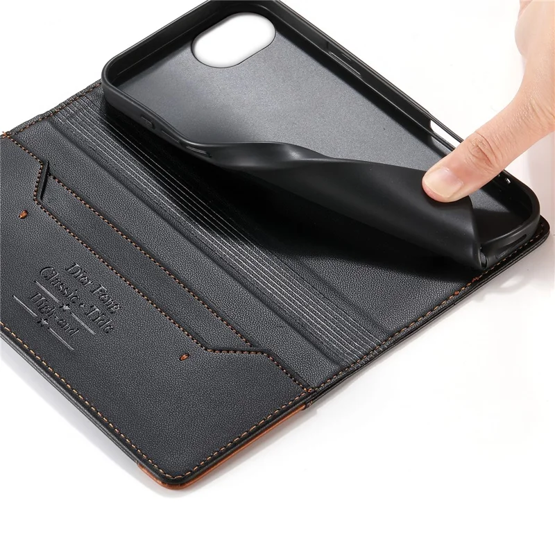 DIERFENG DF-018 for iPhone 17e  /  16e Case RFID Blocking Wallet Leather Phone Cover with Color Splicing Logo Corner - Black