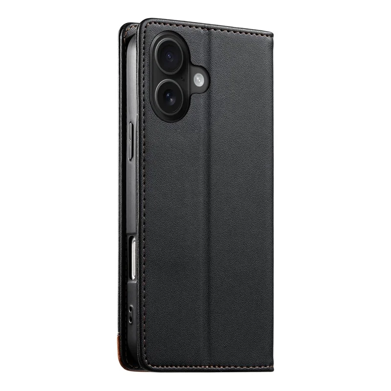 DIERFENG DF-018 for iPhone 16 Case RFID Blocking Wallet Leather Phone Cover with Color Splicing Logo Corner - Black