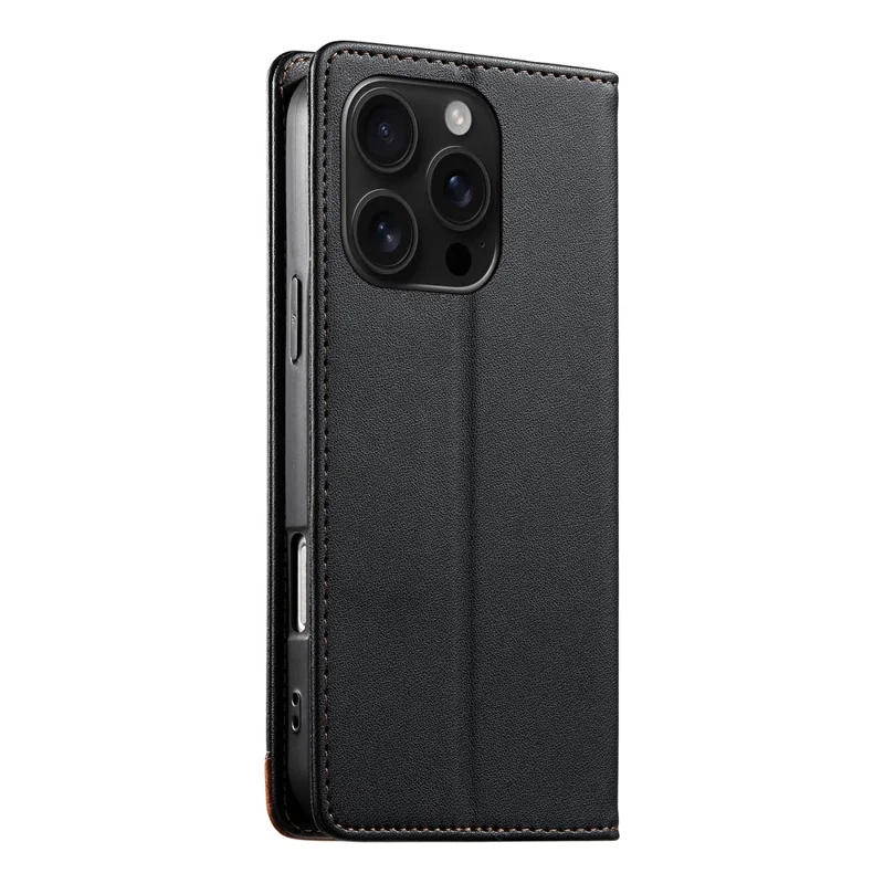 DIERFENG DF-018 for iPhone 16 Pro Case RFID Blocking Wallet Leather Phone Cover with Color Splicing Logo Corner - Black