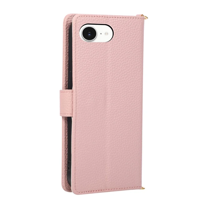 Wallet Case for iPhone 17e  /  16e Triangular Splicing Zipper Leather Flip Cover with Wrist Strap - Pink