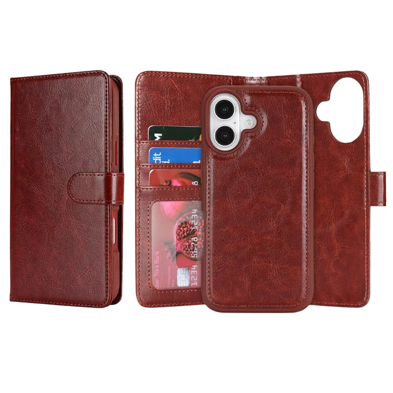 For iPhone 17 Magnetic Case Anti-Drop Detachable Wallet PU Leather Phone Cover - Dark Brown