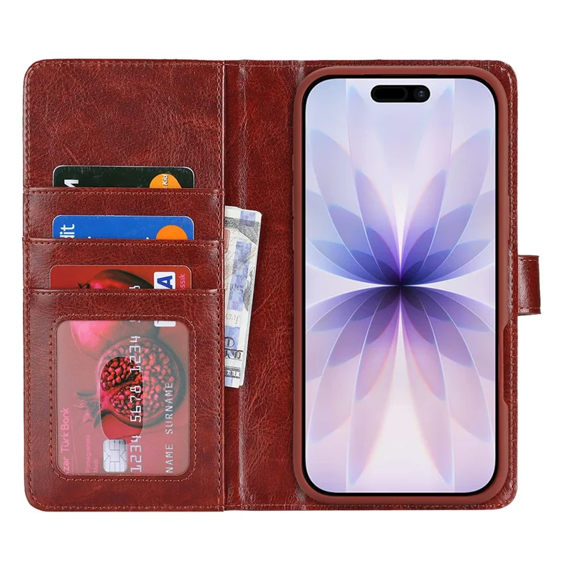 For iPhone 17 Magnetic Case Anti-Drop Detachable Wallet PU Leather Phone Cover - Dark Brown