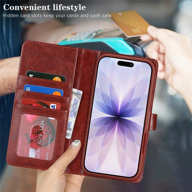 For iPhone 17 Magnetic Case Anti-Drop Detachable Wallet PU Leather Phone Cover - Dark Brown