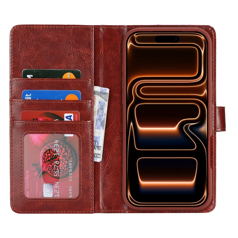 For iPhone 17 Pro Magnetic Case Anti-Drop Detachable Wallet PU Leather Phone Cover - Dark Brown